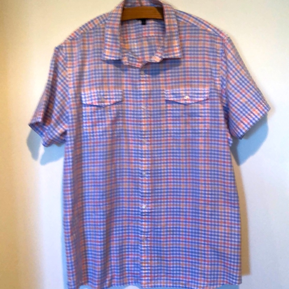 Apt.9 plaid short sleeve shirt. Pretty pink and blue plaid. Size XL